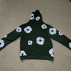 (SEND OFFERS) green denim hearts hoodie. Size large
